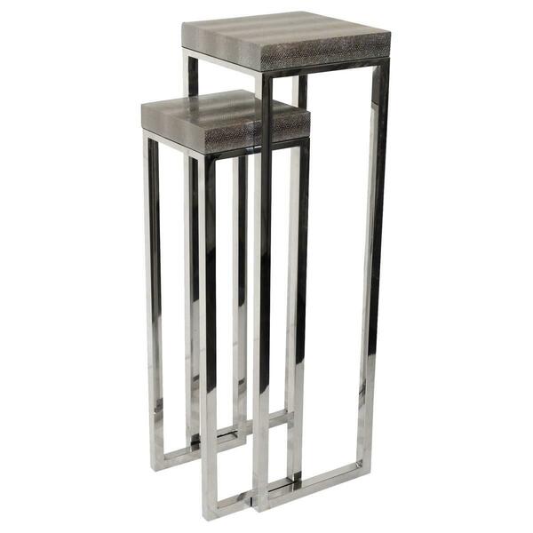 Empire Art Direct Silver Lizard Exotic Leather Tall Nesting Tables with Stainless Steel Legs K-D EXL-1005-02SLV-SS